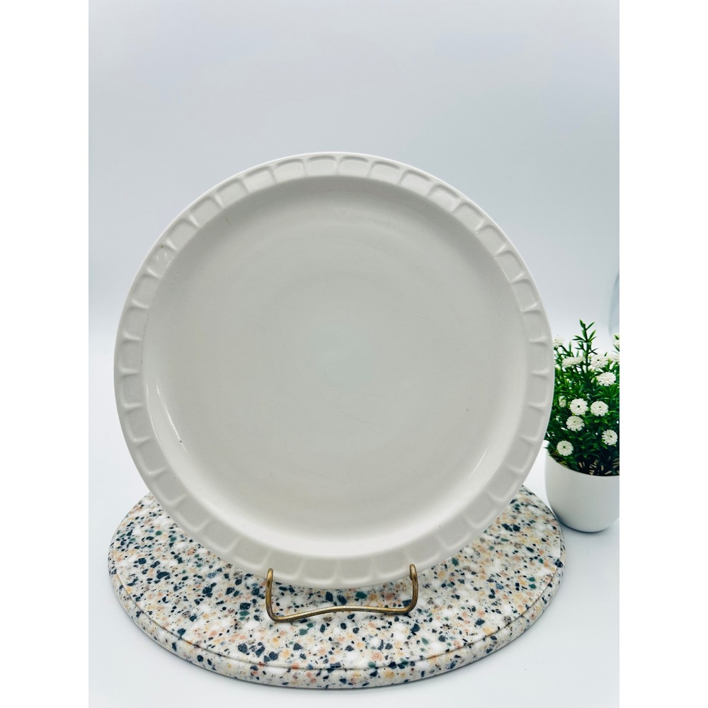 Ceramic Large Serving Plate or Cake Plate Embossed Notched Border 11.75"